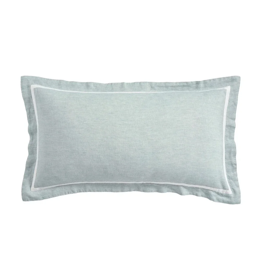 Pottery Barn Belgian Flax Linen Frame King Sham Mineral Blue White 1973680 NEW